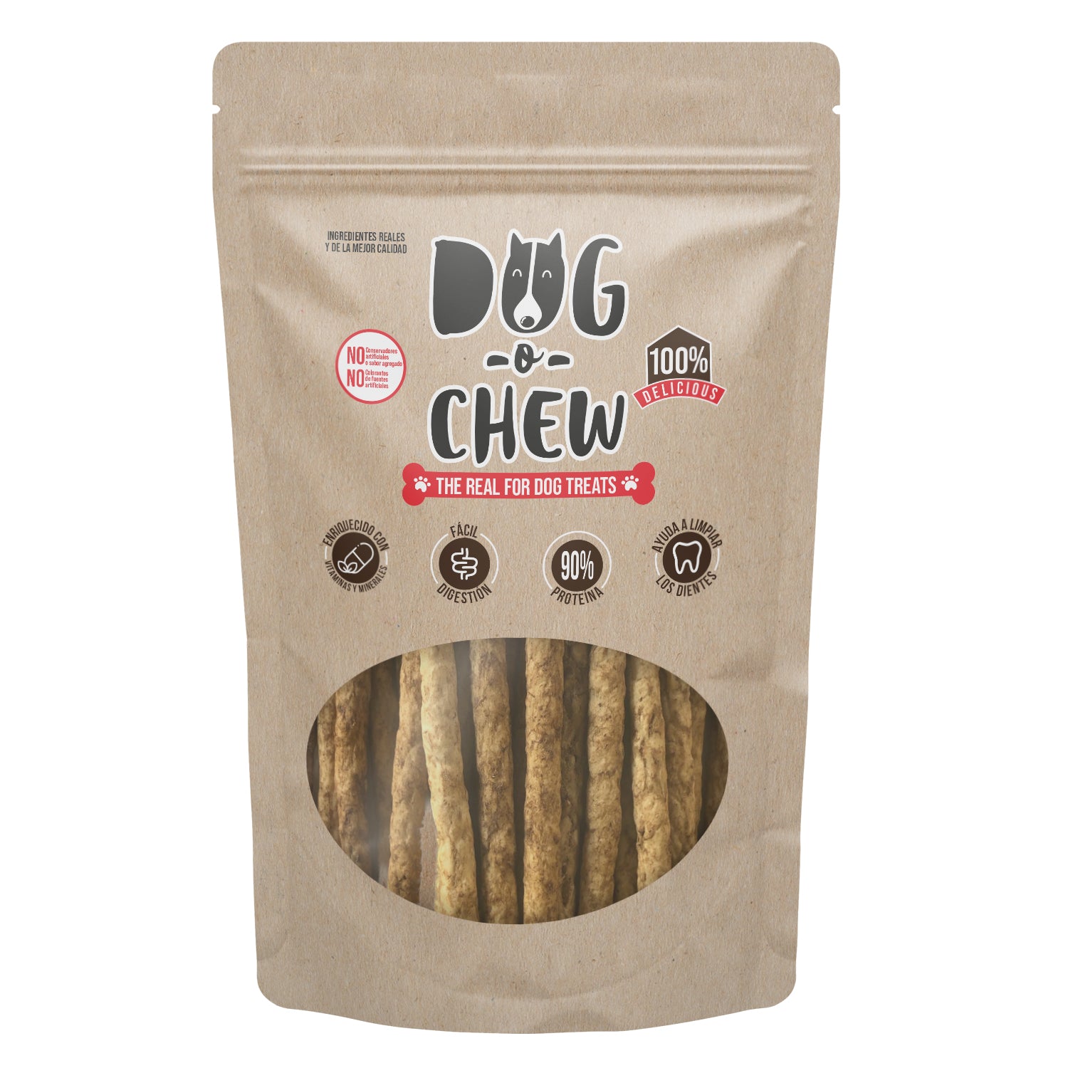 DOG-O-CHEW, Sticks, Palitos Sabor CACAHUATE, Premio de Carnaza para Perro,100% Natural, Carnaza, Hueso, Sticks (100)