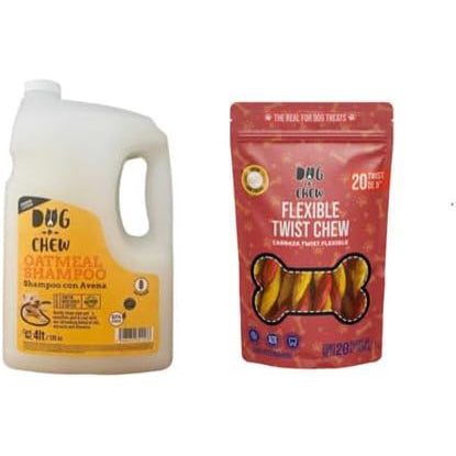 DOG-O-CHEW, Shampoo para Perro, Shampoo para Perro con Avena Premium + 20 Twist Flexible (Shampoo ++Twist Tocino Queso)