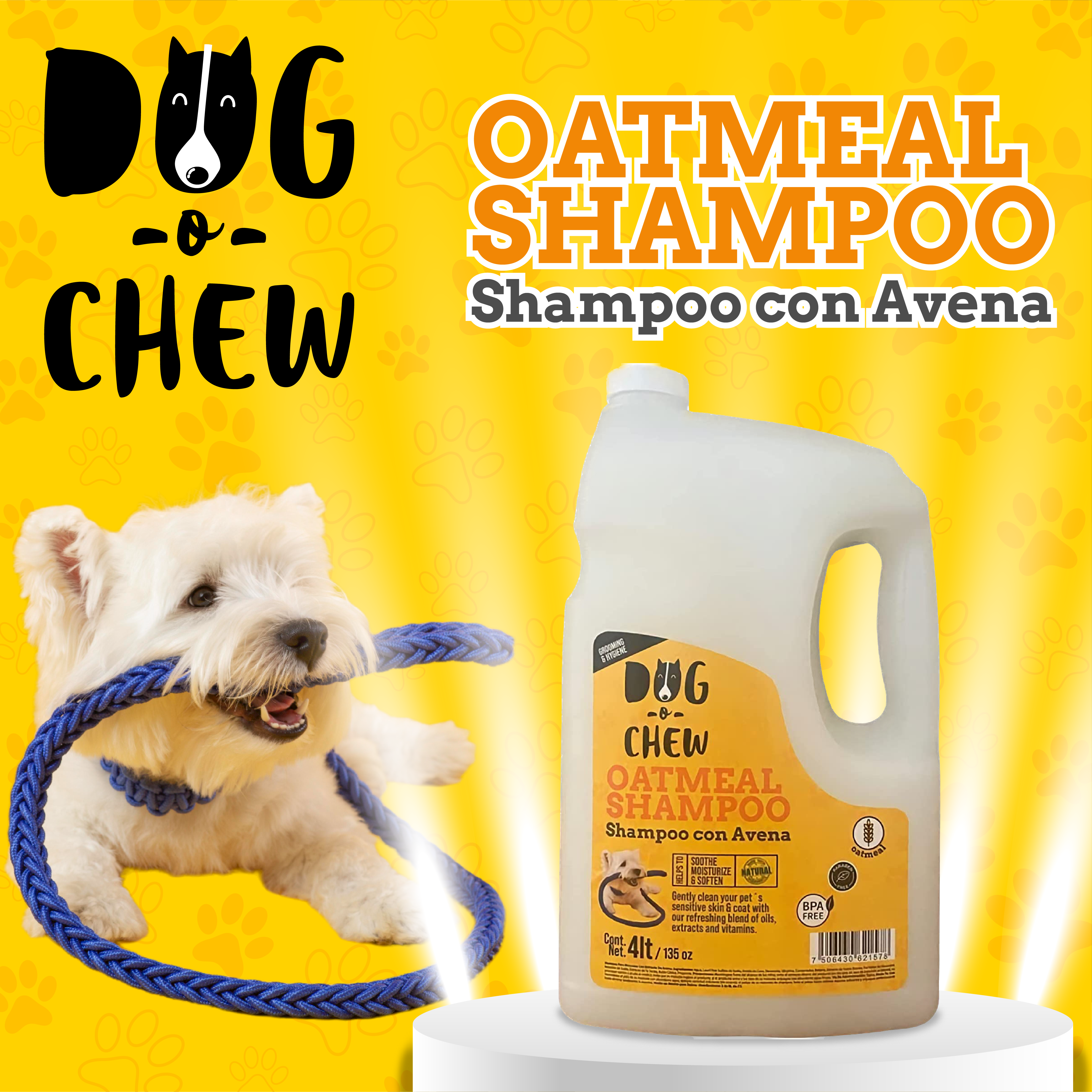 DOG-O-CHEW, Shampoo para Perro, Shampoo para Perro con Avena, Humectante, BPA Free, 4 litros/135 oz.